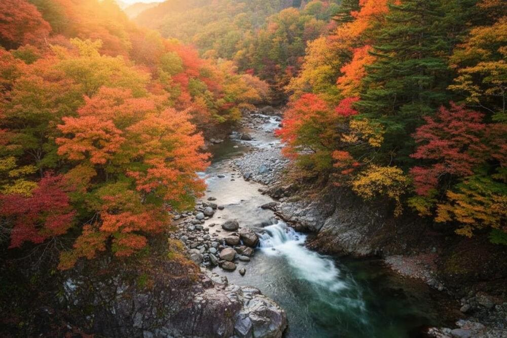 Tohoku m&ugrave;a thu được nhuộm m&agrave;u đỏ rực rỡ của rừng c&acirc;y.